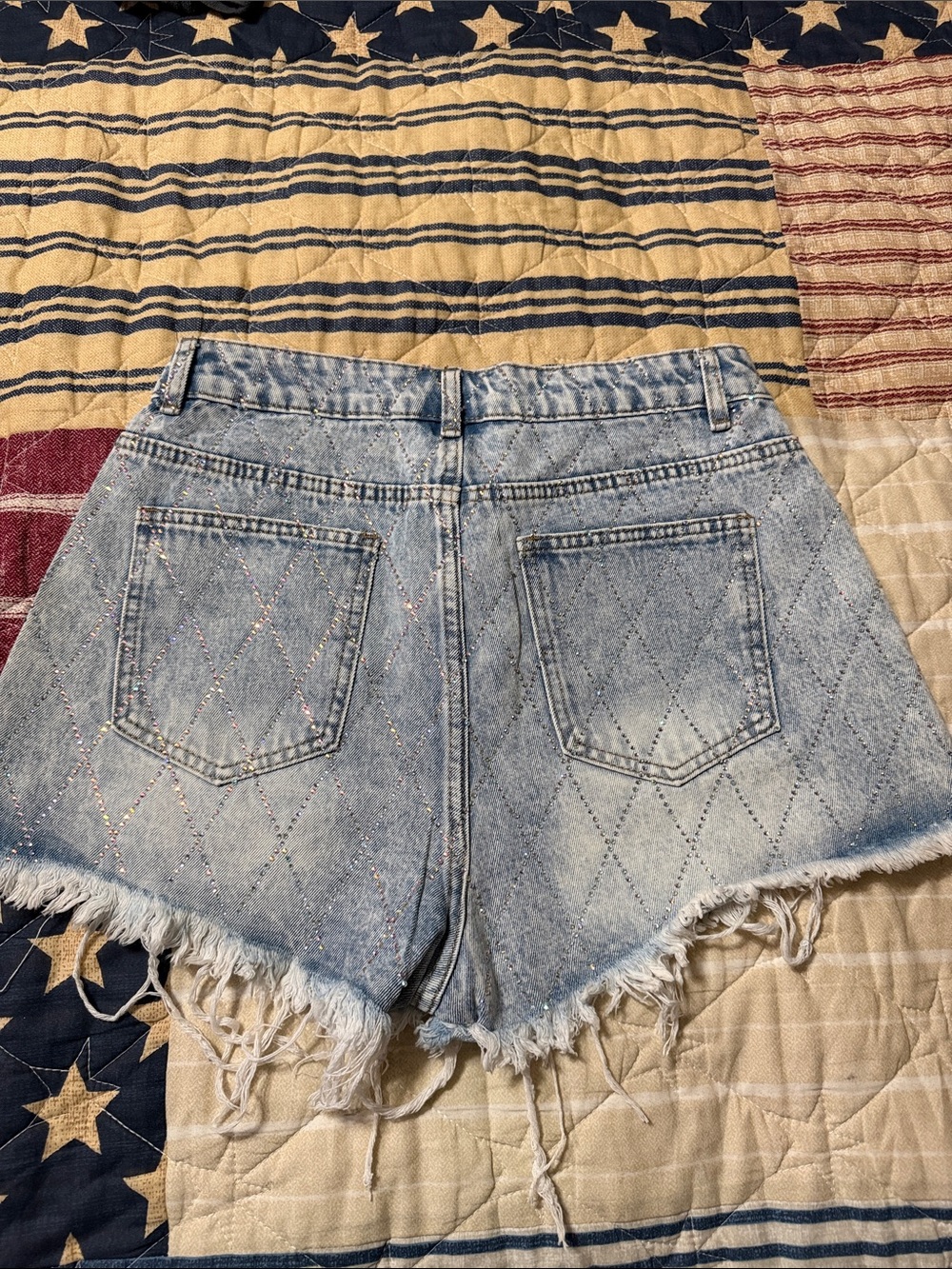 SHEIN Light Blue Sparkle Distressed Denim Shorts - Picture 8 of 8